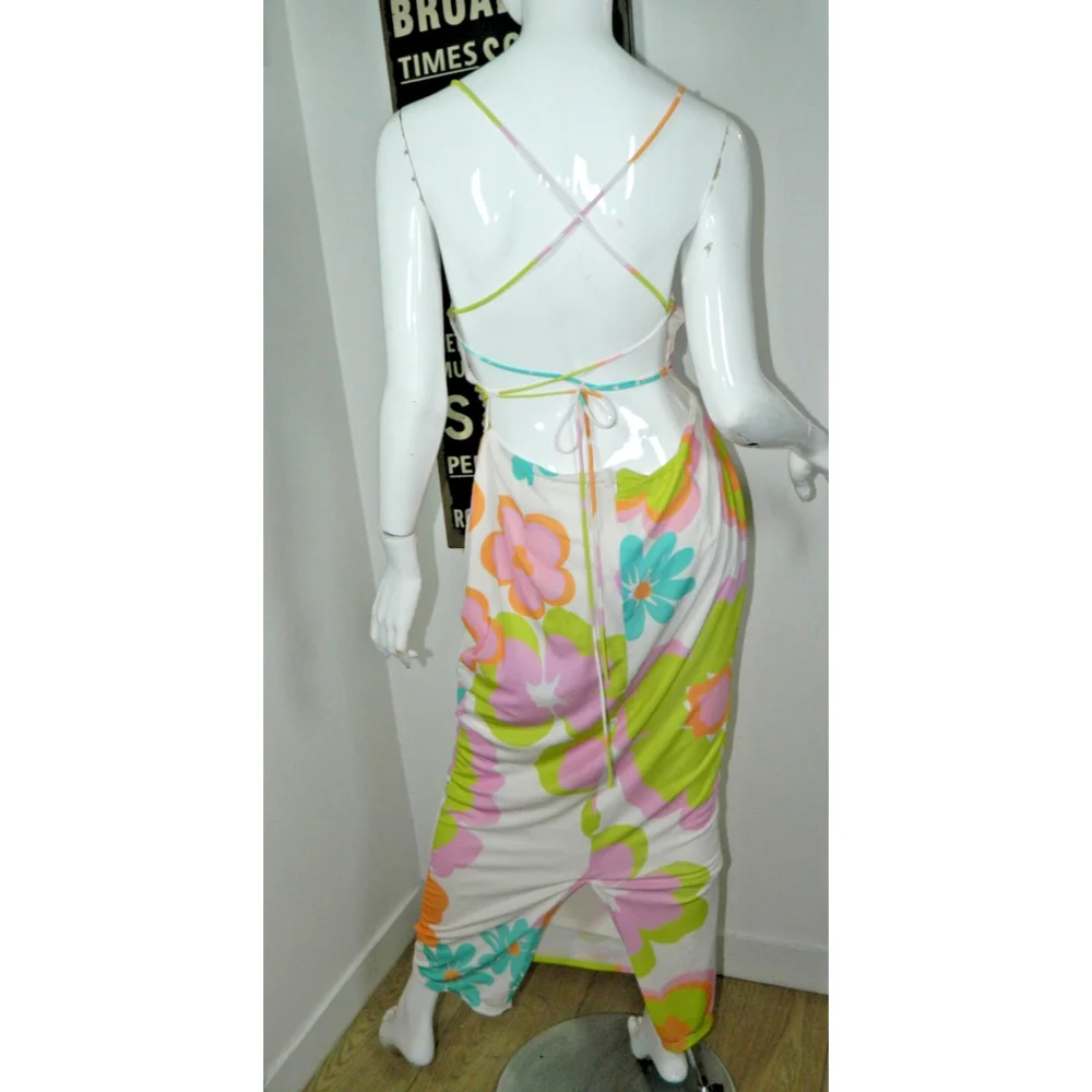 Sabo Dress Size Large (8) Cut-Out Strappy Back‎ Floral Maxi Cayli Bubblegum